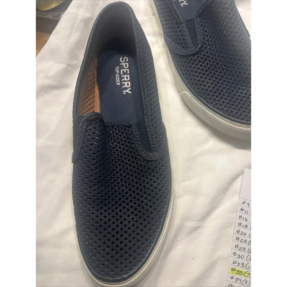 Sperry Top-Sider Crest Vibe Navy Perforated Leather Slip On Sneakers Womens 9.5M
